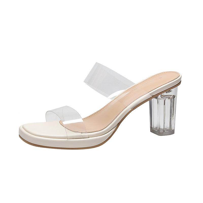 Round Crystal Block Heel Sandals 717951821802 - COCOMELODY